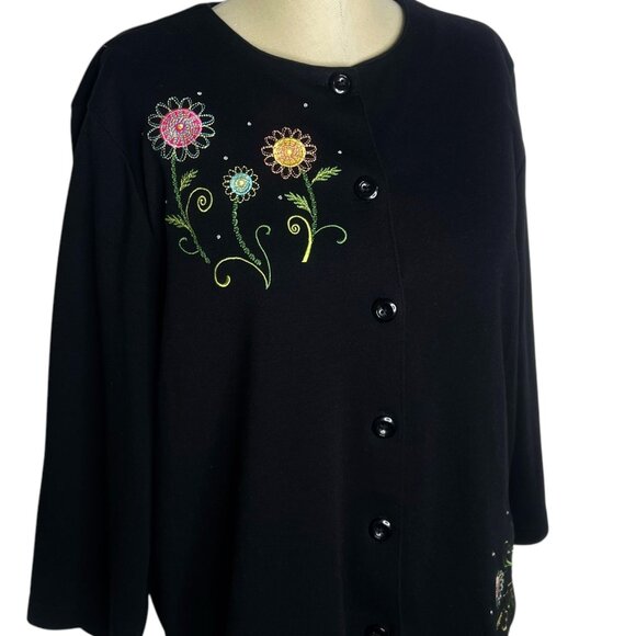 VTG Breckenridge Top Womens Size XL Black Floral Embroidered Embellished - Picture 1 of 6